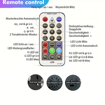 1pc luz láser cuadrada, luz de discoteca, luz de fiesta, luz de escenario, control por voz con control remoto, enchufe USB, para fiestas, bodas, cumpleaños, clubes, familias, kTv