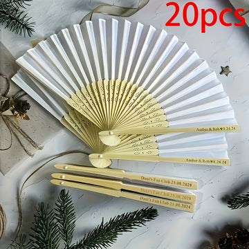 Abanicos de boda personalizados de bambú, 20/30/50 unidades, grabados con nombre y fecha, diseño clásico, elegante color blanco, para decoración de bodas, bautizos, Navidad, San Valentín, regalos para eventos, decoración rústica vintage, duraderos
