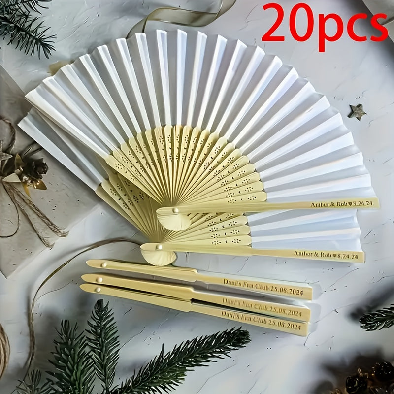 Abanicos de boda personalizados de bambú, 20/30/50 unidades, grabados con nombre y fecha, diseño clásico, elegante color blanco, para decoración de bodas, bautizos, Navidad, San Valentín, regalos para eventos, decoración rústica vintage, duraderos