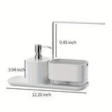 Juego de 1 dispensador de jabón y soporte para esponja 2 en 1 moderno para cocina, acero inoxidable 304, sin necesidad de electricidad o baterías, organizador para mesón de baño con bomba de jabón y dispensador de líquido para lavar platos