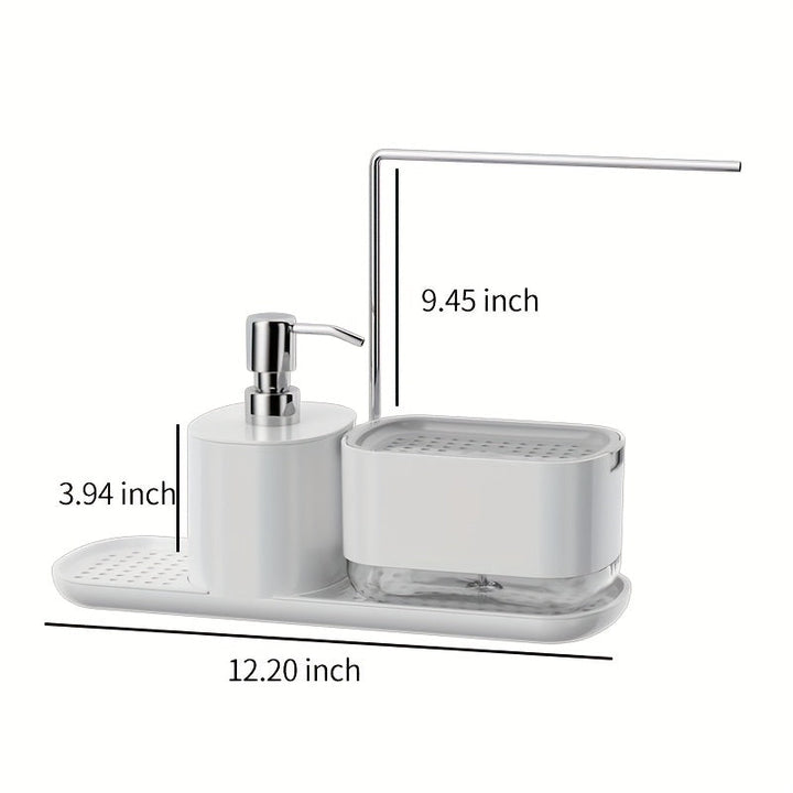Juego de 1 dispensador de jabón y soporte para esponja 2 en 1 moderno para cocina, acero inoxidable 304, sin necesidad de electricidad o baterías, organizador para mesón de baño con bomba de jabón y dispensador de líquido para lavar platos