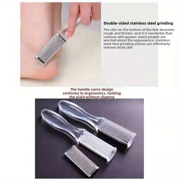 1 pieza de limpiador de pies de acero inoxidable manual - No necesita electricidad, diseño duradero y ergonómico para exfoliar la piel muerta, suaviza la textura ligeramente beige y los ángulos, herramienta de exfoliación de pies, estética moderna, acaba