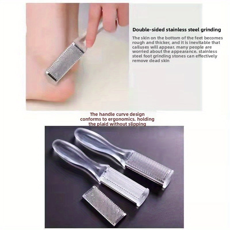 1 pieza de limpiador de pies de acero inoxidable manual - No necesita electricidad, diseño duradero y ergonómico para exfoliar la piel muerta, suaviza la textura ligeramente beige y los ángulos, herramienta de exfoliación de pies, estética moderna, acaba