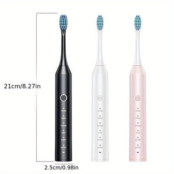 Cepillo eléctrico automático recargable para adultos, 6 modos de limpieza, batería de polímero de litio, carga USB, ≤36V, con cerdas suaves para limpieza profunda de dientes y hilo dental.