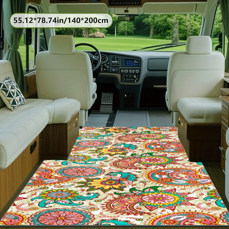 Impresión digital 2D plana con patrón tradicional, alfombra decorativa de estilo clásico, almohadilla interior para RV, alfombra para tienda, patio, entrada, camping, adecuada para camping al aire libre, senderismo, viajes en carretera, balcón, patio, cé