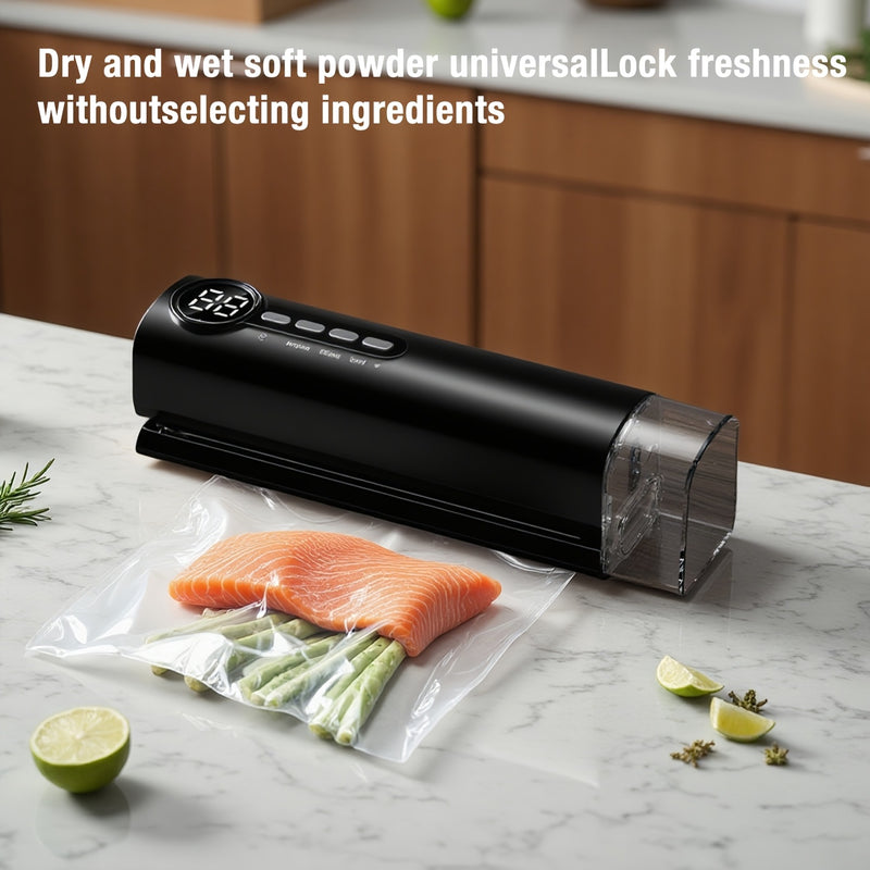 Selladora al vacío automática inalámbrica para uso doméstico. Integra bombeo y sellado, adecuada para todo tipo de alimentos, ofrece conservación eficiente de los alimentos en casa
