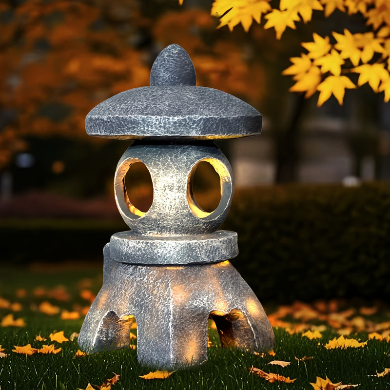 Linterna Solar Pagoda Zen Retro con Agujero Redondo, Ideal para Patios, Jardines, Césped y Escalones - Regalo Perfecto para Fiestas