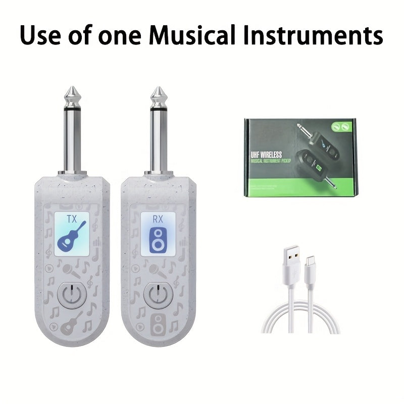 Sistema de Transmisión Inalámbrica para Instrumentos, Aproximadamente 8 Horas de Uso, Conexión Uno a Uno y Dos a Dos, Ideal para Guitarra Eléctrica, Sintetizador, Bajo y Otros Instrumentos Electrónicos, Diseño Elegante del Transmisor, Audio de Alta Calid