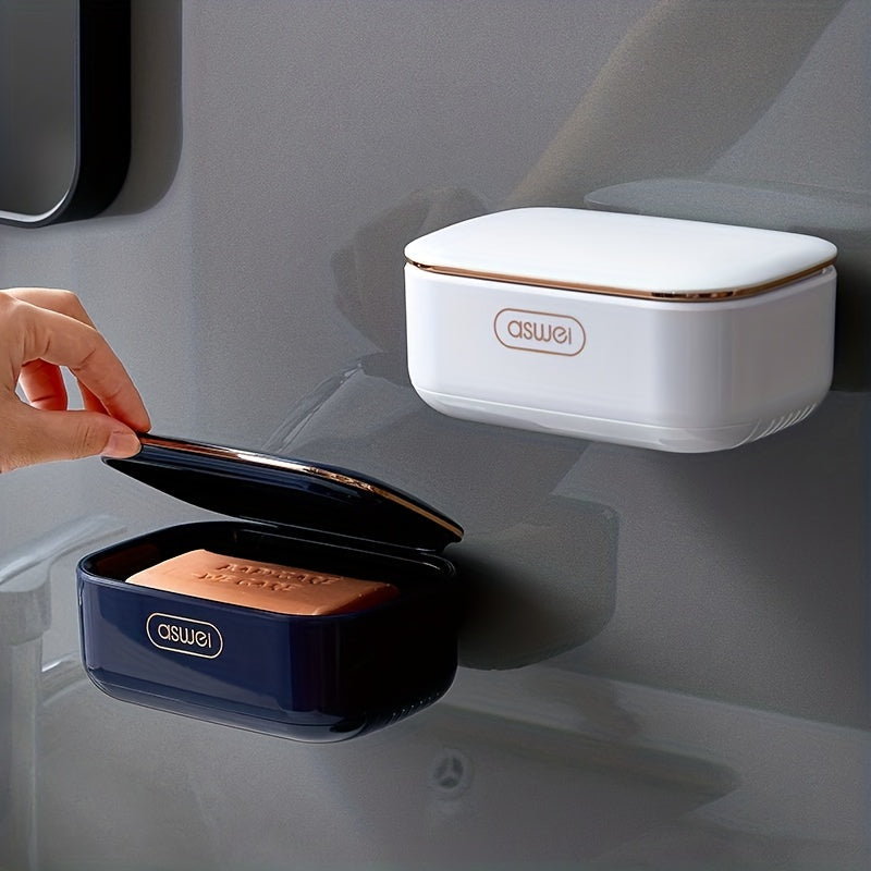 Jabonera de Pared a Prueba de Fugas con Tapa - Plástico Duradero, Accesorio de Baño Rectangular, Porta Jabón, Contenedor de Jabón, Bandeja de Goteo