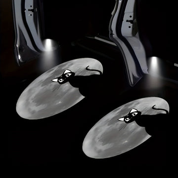 2 piezas de Luz de Bienvenida con Proyección Lunar y Gato LED - Función de Encendido Automático en la Puerta del Coche, Alimentado por Baterías (Baterías No Incluidas) - Regalo Perfecto para San Valentín, Día de la Madre, Día del Padre, Halloween y Mardi
