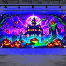 1pc Banderín UV que Brilla en la Oscuridad para Halloween - Diseño de Casa Encantada con Calabazas, Murciélagos y Lápidas, Decoración Grande de Tela Poliéster para Puertas de Garaje o Interiores/Exteriores, Sin Necesidad de Energía, Adornos Festivos, Amb