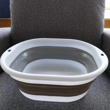 Fregadero plegable, ahorrador de espacio, resistente al plástico, lavabo plegable portátil, adecuado para el hogar, dormitorio, camping, estilo moderno, forma ovalada, uso versátil.