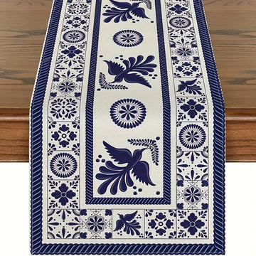 1 pieza, Camino de Mesa Muertos Mexicano, Protectores Térmicos para Mesas, Decoración de Cocina y Comedor con Diseño Azul Patchwork para Hogar o Fiestas, 13 x 36, 13 x 48, 13 x 72, 13 x 90, 13 x 108