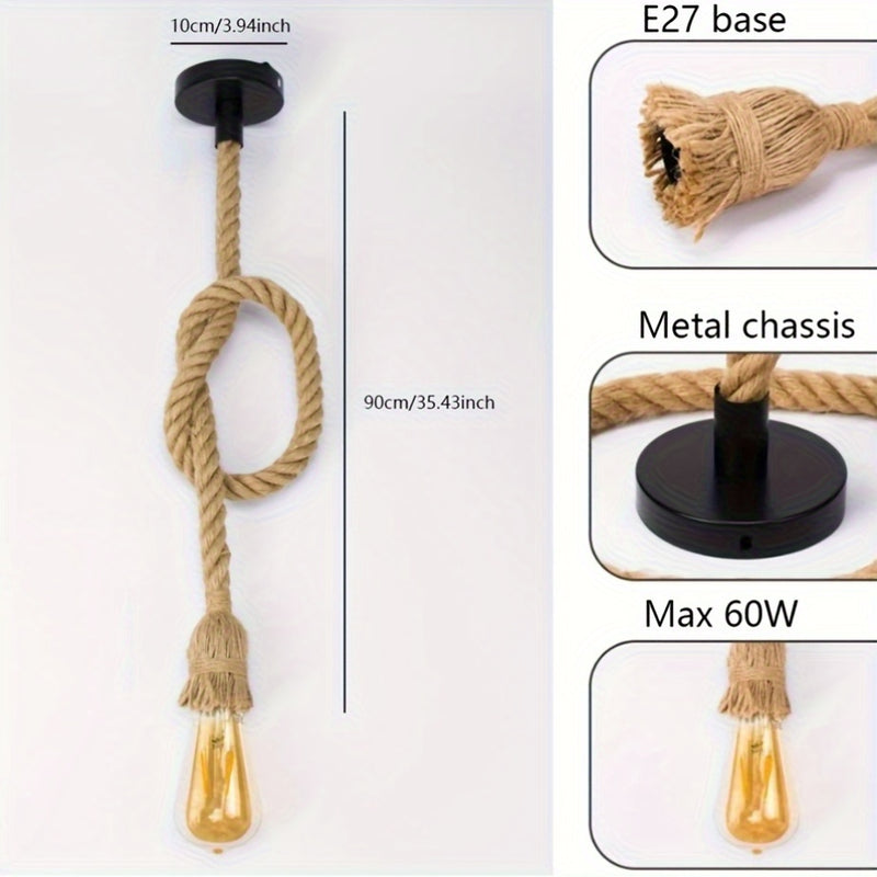 Candilejas colgantes de cuerda de cáñamo tejida a mano para comedor, bar, cocina, pasillo, escalera y sala de estar (base de bombilla E27, bombilla no incluida)