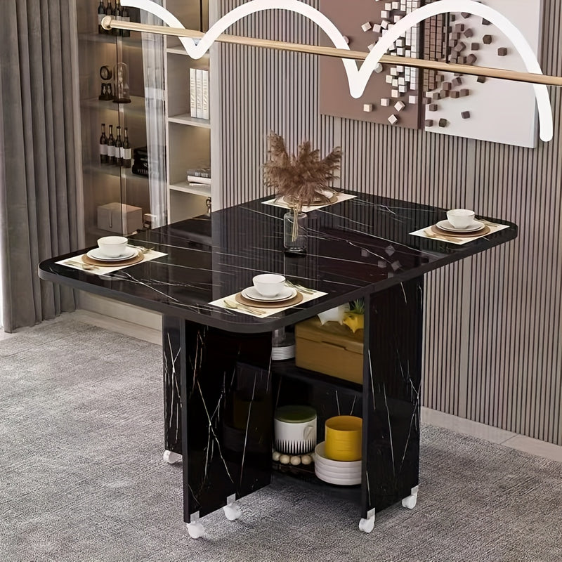 1pc Mesa de Comedor Plegable Cuadrada 100cm x 50cm x 77cm & Escritorio Móvil - Diseño Minimalista Moderno con 6 Ruedas, Mesa Retráctil para Ahorrar Espacio en Cocina, Comedor, Oficina en Casa - Construcción de Madera de Pino Sólido, Muebles de Oficina Du