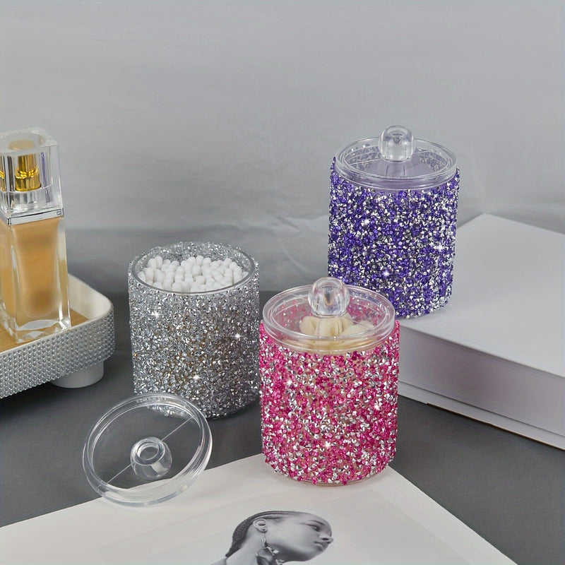 Tarro de Almacenamiento y Organización de 1 pieza con Incrustaciones de Diamantes para Muebles, Cocina, Baño, Belleza, Palillos de Dientes, Alfombrilla Redonda para Maquillaje, Cubierta para Mesa de Tocador, Caja Antipolvo Organizador
