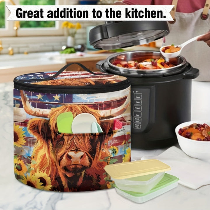 1pc Funda de Polvo de Ganado de las Tierras Altas para Olla a Presión, Bolsa Aislada Sin Carga con Cierre de Cremallera, Compatible con la Mayoría de las Ollas a Presión Eléctricas, Bolsa de Transporte para Freidora de Aire