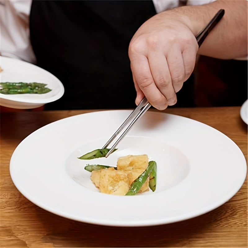 Juego de pinzas de acero inoxidable para alimentos, 2 piezas, pinzas de cocina de precisión para cocinar, accesorios para BBQ, herramientas para buffet y restaurante, utensilios culinarios - 25.4 cm