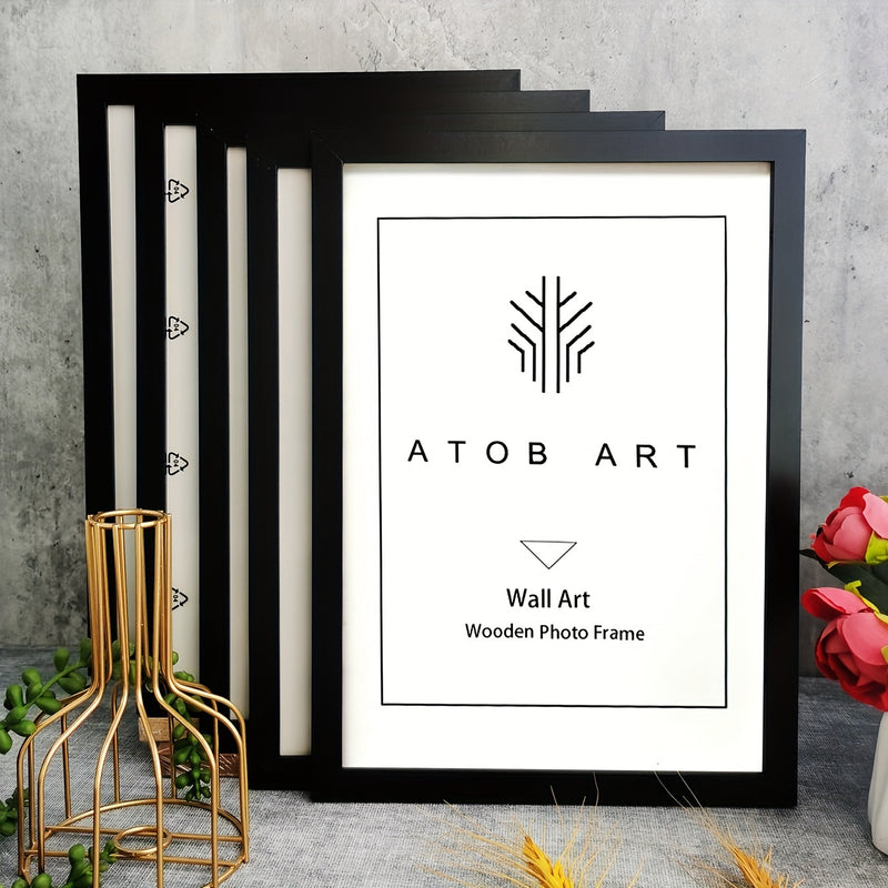 Marco de fotos clásico de madera ATOBR ART - Vertical, rectangular, para colgar en la pared, incluye hardware de montaje (Juego de 5)