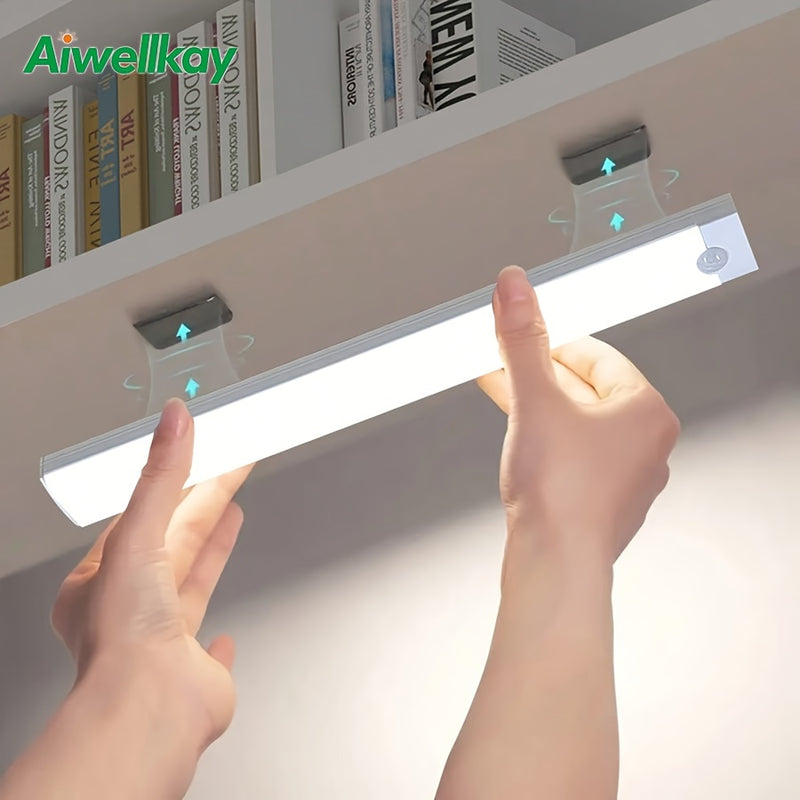 1pc Aiwellkay Luz de Gabinete con Sensor de Movimiento Regulable, Recargable por USB y a Batería, Lámpara de Pared de Plástico con Montaje Magnético, Acabado Cepillado, Accesorio Desmontable, Sin Accesorios Incluidos