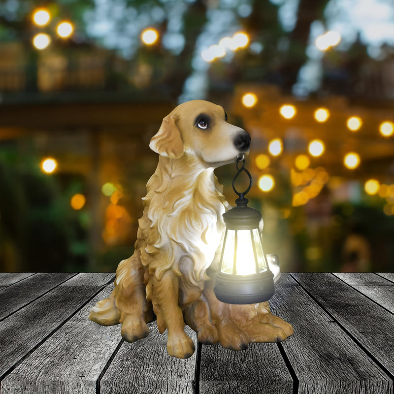 1pc Estatua de Luz Solar Exterior de Tres Pelo Dorado en Resina, Adorno para Patio y Jardín, Luz Ambiental Creativa para Balcón o Villa, Escultura Animal Decorativa, Regalo Ideal para Amigos o Día de la Madre