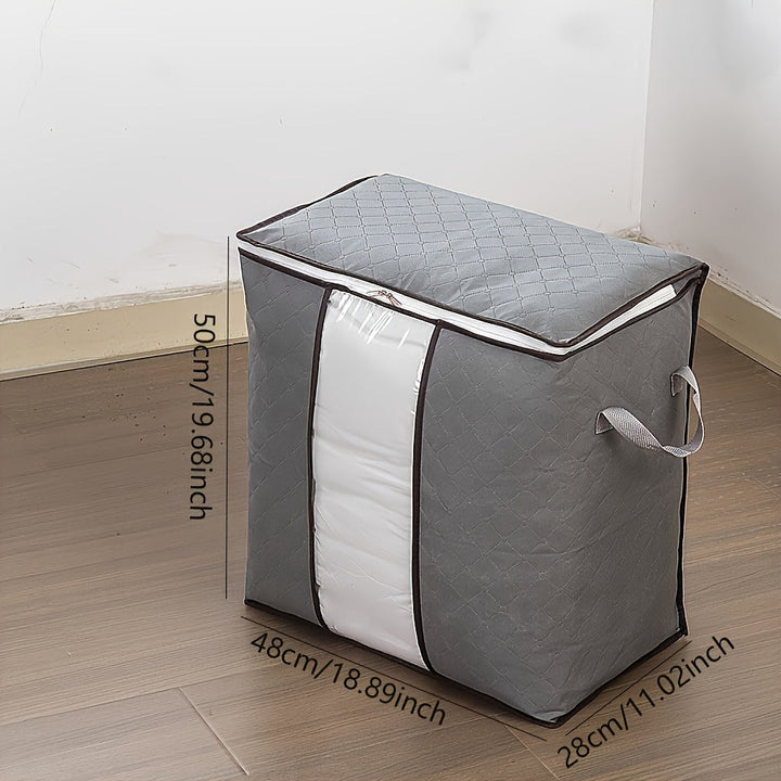 Bolsa organizadora grande para ropa, hecha de tela no tejida, con ventana transparente y cierre seguro de cremallera, protector multiusos para cobijas, edredones y ropa de temporada, almacenamiento debajo de la cama