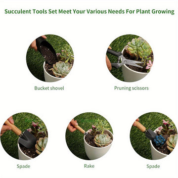 Juego de 5 piezas de herramientas de jardín miniatura para suculentas y plantas de interior - Incluye tijeras de poda, cucharas y una regadera - Perfecto para el cuidado del suelo de las semillas y el bonsái - Regalo ideal para jardineros, juego de herra