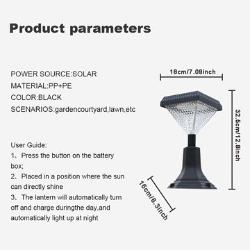 2 piezas de DJGIFI 7,09 x 6,3 x 12,8 pulgadas, postes solares LED cuadrados - Iluminación eficiente energéticamente para patio, parque, restaurante - Acabado pulido, instalación fácil, IP44, luces LED solares, DJGIFI