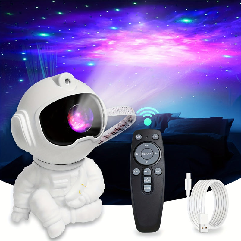 Lámpara nocturna ajustable de astronauta con proyector de luna y estrellas – Iluminación ambiental con temática espacial, control remoto, alimentación por USB, ideal para habitaciones y juegos imaginativos, decoración lunar, iluminación con control remot