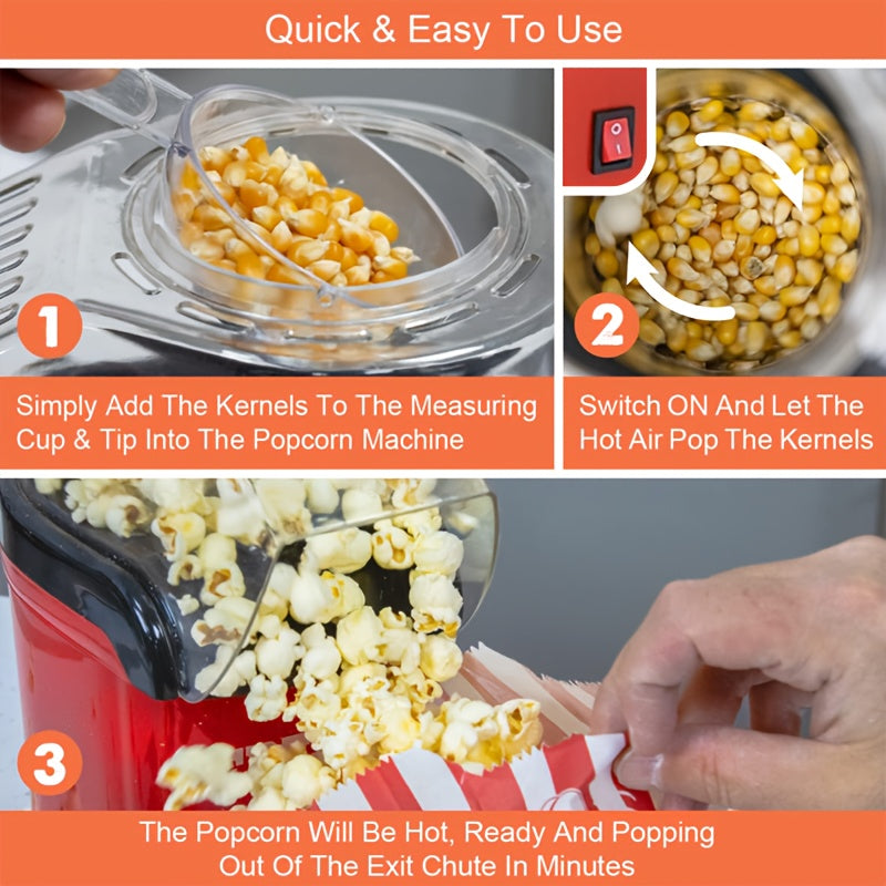 Hacedor de Palomitas de Maíz Portátil Pequeño - Sabor Casero, 110V Eléctrico, Diseño Rojo y Negro con Ventana de Visión Clara, Perfecto para Noches de Cine en Casa y Bocadillos de Vacaciones, Merienda de Noche de Cine, Diseño Clásico Rojo, Cámara de Cocc