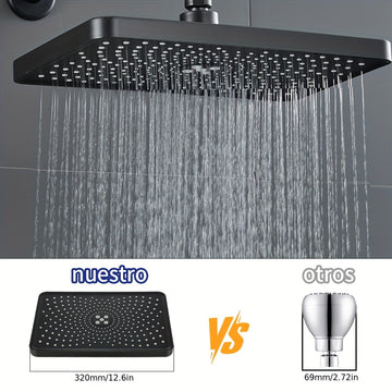 1pc Cabezal de Ducha de Alta Presión, Diseño Rectangular Negro Elegante, Montado en la Pared, Flujo de Agua Ajustable, Ideal para Baños Modernos, Ducha de Alta Presión|Accesorio de Baño Elegante|Acabado Estético