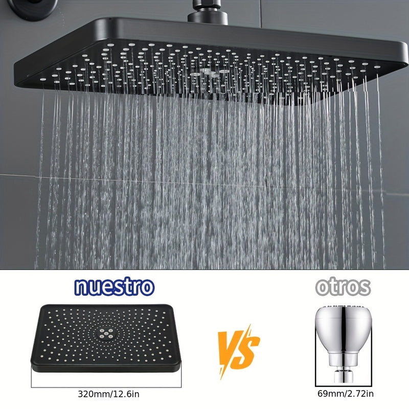 1pc Cabezal de Ducha de Alta Presión, Diseño Rectangular Negro Elegante, Montado en la Pared, Flujo de Agua Ajustable, Ideal para Baños Modernos, Ducha de Alta Presión|Accesorio de Baño Elegante|Acabado Estético
