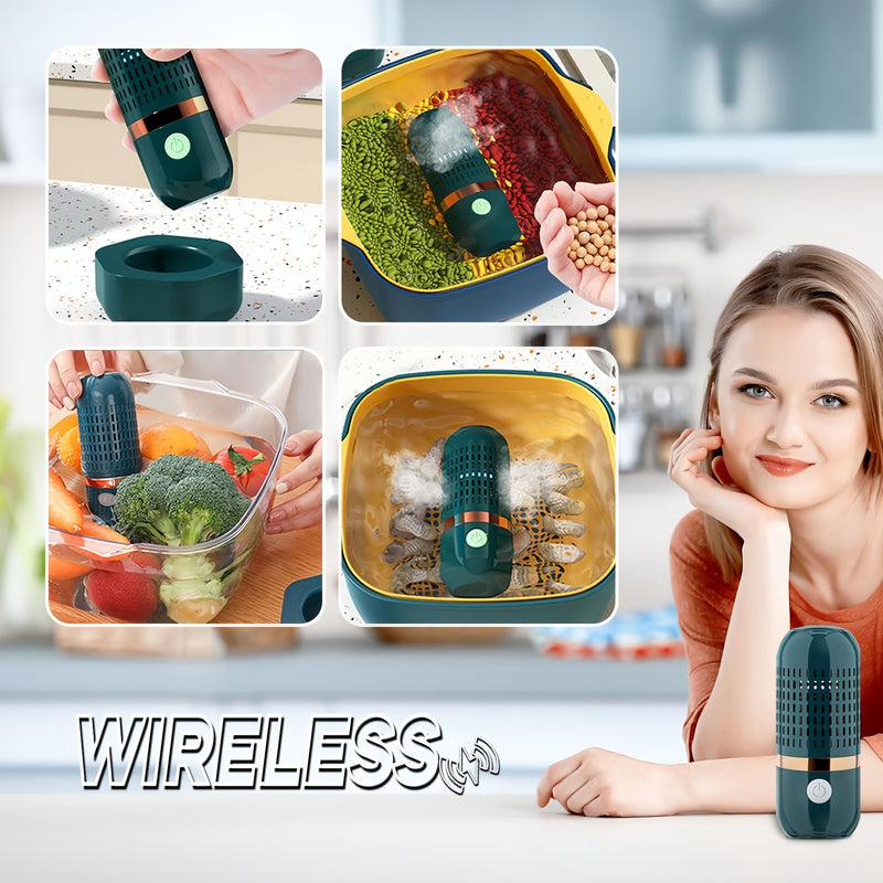 Limpiador de Frutas y Verduras Inalámbrico con USB, Dispositivo para Lavar Frutas, Verduras, Arroz, Carne y Vajilla (Azul)