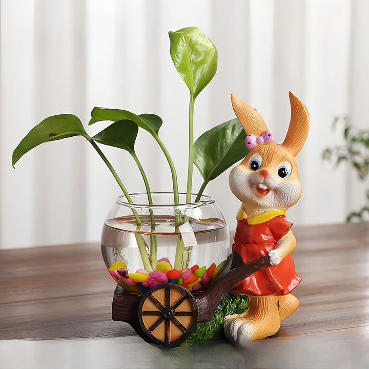 Elegante jarrón de resina con conejo y plantas sin raíces - Estilo vidrio transparente, decoración creativa para escritorio, sala de estar, dormitorio, Pascua, Día de la Madre, temporada de bodas, accesorios de conejo.