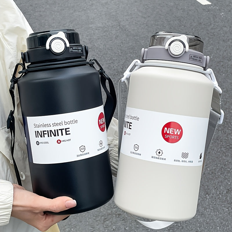 1 vaso aislado de acero inoxidable de 2000 ml, gran capacidad con asa, conserva el hielo y tiene una paja térmica, botella de agua deportiva portátil para uso al aire libre.