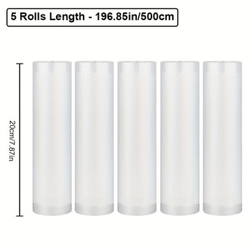 5-Pack 5.0 metros Bolsas de sellado al vacío sin BPA, Material PE+PA, Uso único, Compatible con la mayoría de los selladores para almacenamiento de alimentos, conservación de frescura, cocción a baja temperatura, preparación de comidas, compra en mayor -
