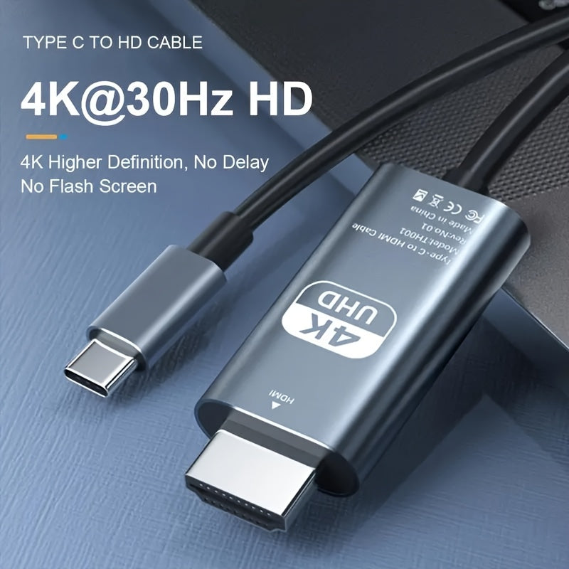 Cable adaptador USB-C a HDTV 4K, transferencia de datos de alta velocidad a 30Hz, duradero y portátil, para MacBook Pro/Air, iPad Pro/PixelBook, XPS, Galaxy y más - No requiere carga, adaptador de red