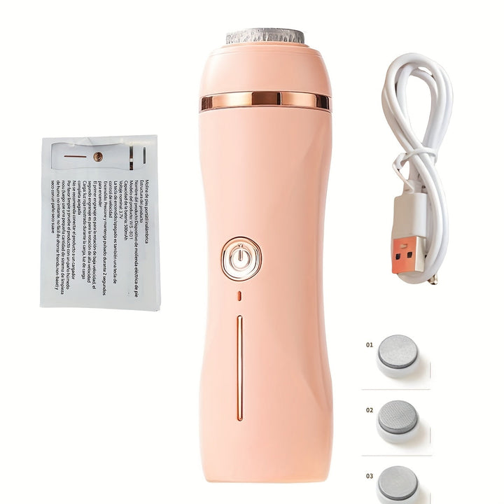 Amoladora Eléctrica para Pies - Removedor y Pulidor con 2 Velocidades, Batería de Litio Inalámbrica, Ideal para Pies Duros o Gruesos, Beige Claro/Rosa Brillante/Blanco - Compatible con Dispositivos USB, Herramienta de Pedicura, Diseño Elegante, Construcc