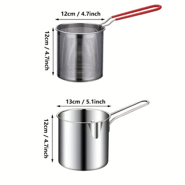 Fritadora profunda de acero inoxidable con soporte de colador integrado - Compacta y duradera, fácil de limpiar, perfecta para papas fritas, pescado y pollo - Esencial para la cocina del hogar, cocina sin aceite, moderna vajilla, material fácil de limpia
