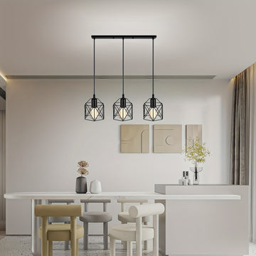 3 Luces de Colgante para Comedor, Luces de Cárcel Retro, Luz de Techo de Granja Ajustable de Altura, Luces de Cocina, Luz de Granja Colgante Negra para Luces de Colgante Industriales para Comedor, Dormitorio, Pasillo