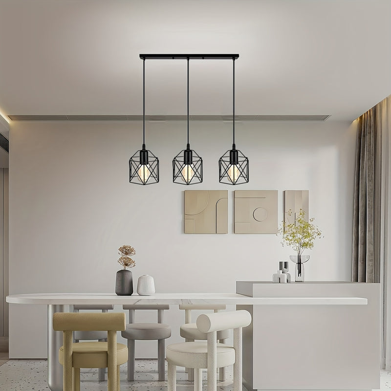 3 Luces de Colgante para Comedor, Luces de Cárcel Retro, Luz de Techo de Granja Ajustable de Altura, Luces de Cocina, Luz de Granja Colgante Negra para Luces de Colgante Industriales para Comedor, Dormitorio, Pasillo