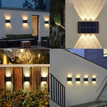 2 luces solares para pared, estilo nórdico, iluminación exterior para hogar y jardín, fácil instalación, ahorro de energía (blanco/ámbar)