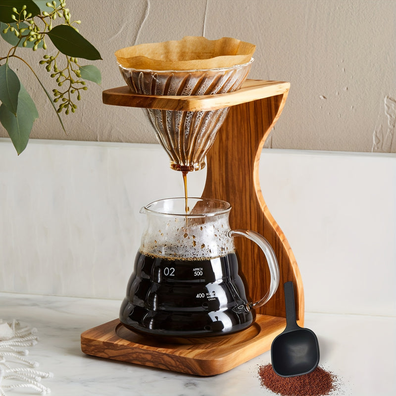 Juego de tres piezas de cafetera de vidrio de borosilicato resistente al calor, con taza de filtro con asa desmontable, cafetera de goteo transparente, adecuada para café preparado a mano, elección ideal para el hogar, oficina, cafetería, disponible en t