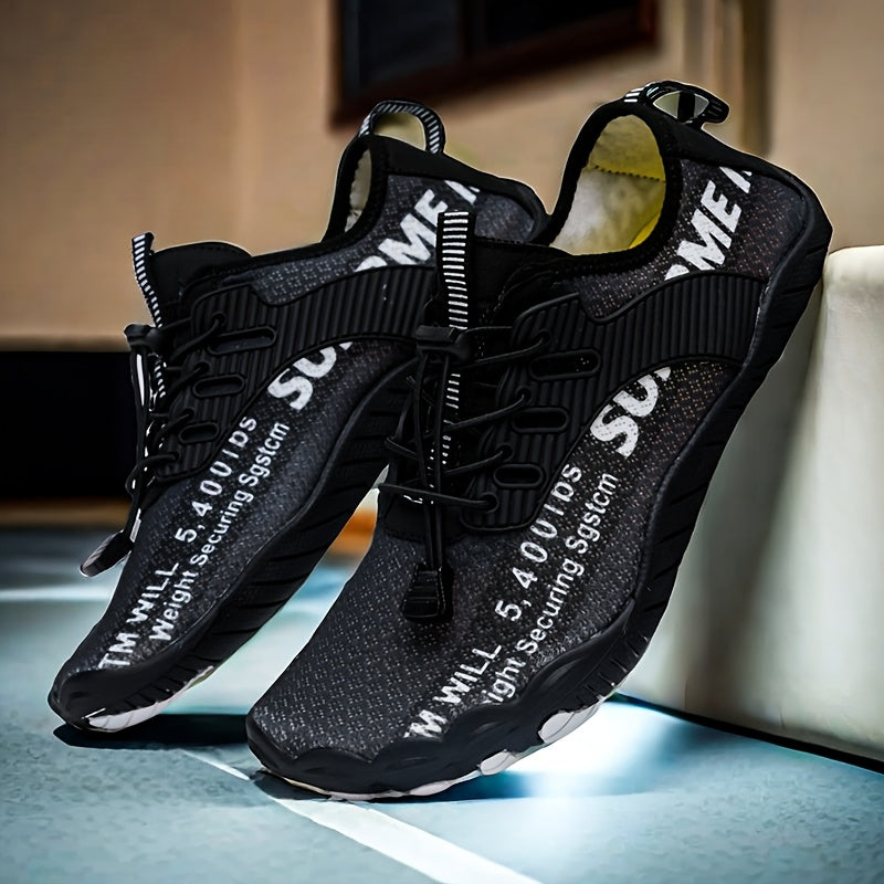Zapatos de Agua Antideslizantes para Hombre - Parte Superior Ligera con Estampado de Letras Amarillo y Brillante, Suela de TPU para Exteriores, Ropa Casual, Zapatos de Agua al Aire Libre | Zapatillas Modernas | Suela de TPU Duradera, Calzado de Alta Cali