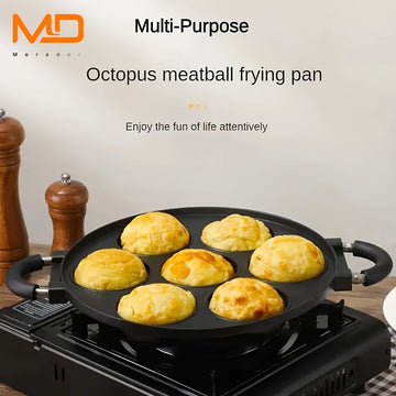 MOREDOR Sartén Antiadherente de 7 Agujeros con Molde para Pasteles de Aleación de Aluminio y Mango Ergonómico, Fácil Limpieza y Diseño Ahorrador de Espacio para Cocina en Casa, Actividades al Aire Libre, Panqueques, Empanadas