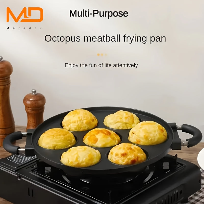 MOREDOR Sartén Antiadherente de 7 Agujeros con Molde para Pasteles de Aleación de Aluminio y Mango Ergonómico, Fácil Limpieza y Diseño Ahorrador de Espacio para Cocina en Casa, Actividades al Aire Libre, Panqueques, Empanadas