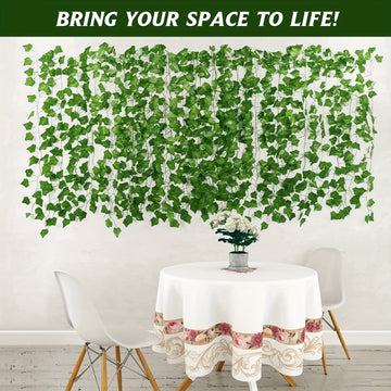 12pcs Enredaderas Artificiales de Hiedra, Guirnalda de Hojas Colgantes de Plantas de Hiedra para Decoración de Pared de Habitación, Jardín, Oficina, Boda, Guirnalda de Hojas de Hiedra Verde para Colgar en la Pared, Decoración de Jardín para el Hogar, Fal