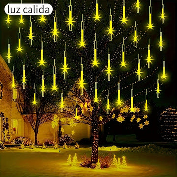 1 juego de luces de cascada de meteoritos - Luces de lluvia, hielo y nieve para jardín, bodas, fiestas, Navidad y Halloween, luces solares para exteriores