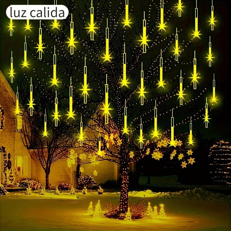 1 juego de luces de cascada de meteoritos - Luces de lluvia, hielo y nieve para jardín, bodas, fiestas, Navidad y Halloween, luces solares para exteriores