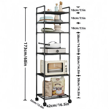 Carro de almacenamiento de cocina de 6 niveles - Organizador de utilidad rodante de metal con ruedas para cocina, sala de estar, baño y balcón - Unidad de estantería móvil sin componentes de madera - Ensamblaje fácil, funcionamiento sin energía